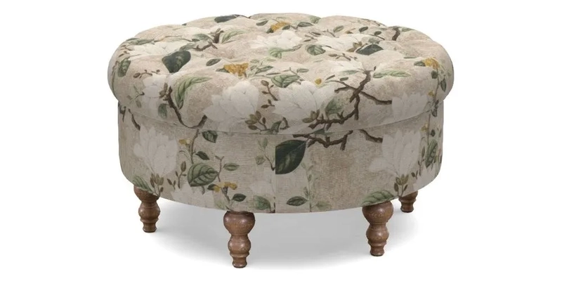 Burford Footstool in V&A Threads of India Opulent Velvets Lahore Dynasty Flame with fringe in Sophie Bullion Fringe Currant