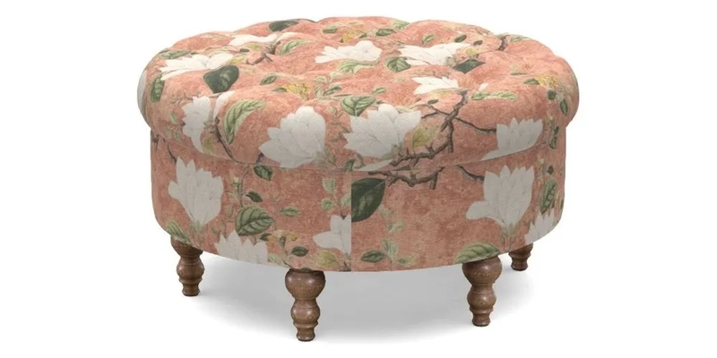 Burford Footstool in V&A Threads of India Opulent Velvets Lahore Dynasty Flame with fringe in Sophie Bullion Fringe Currant