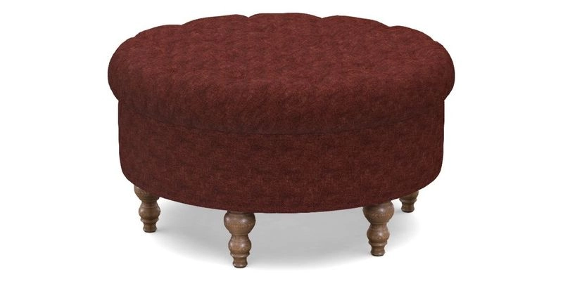 Burford Footstool in V&A Threads of India Opulent Velvets Lahore Dynasty Flame with fringe in Sophie Bullion Fringe Currant