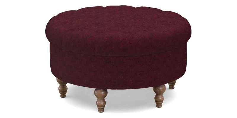 Burford Footstool in V&A Threads of India Opulent Velvets Lahore Dynasty Flame with fringe in Sophie Bullion Fringe Currant