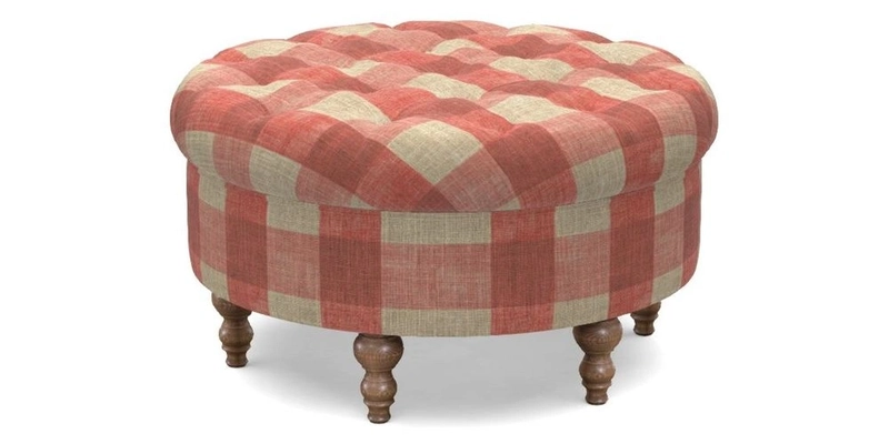 Burford Footstool in V&A Threads of India Opulent Velvets Lahore Dynasty Flame with fringe in Sophie Bullion Fringe Currant