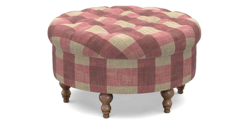 Burford Footstool in V&A Threads of India Opulent Velvets Lahore Dynasty Flame with fringe in Sophie Bullion Fringe Currant