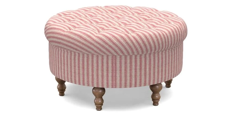 Burford Footstool in V&A Threads of India Opulent Velvets Lahore Dynasty Flame with fringe in Sophie Bullion Fringe Currant