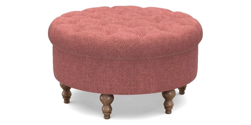 Burford Footstool in V&A Threads of India Opulent Velvets Lahore Dynasty Flame with fringe in Sophie Bullion Fringe Currant