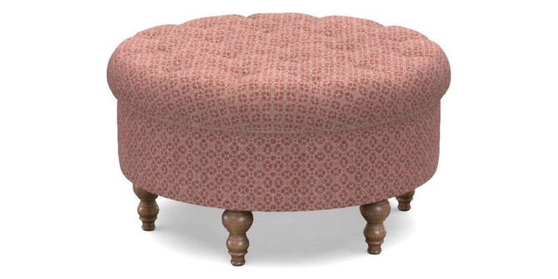 Burford Footstool in V&A Threads of India Opulent Velvets Lahore Dynasty Flame with fringe in Sophie Bullion Fringe Currant