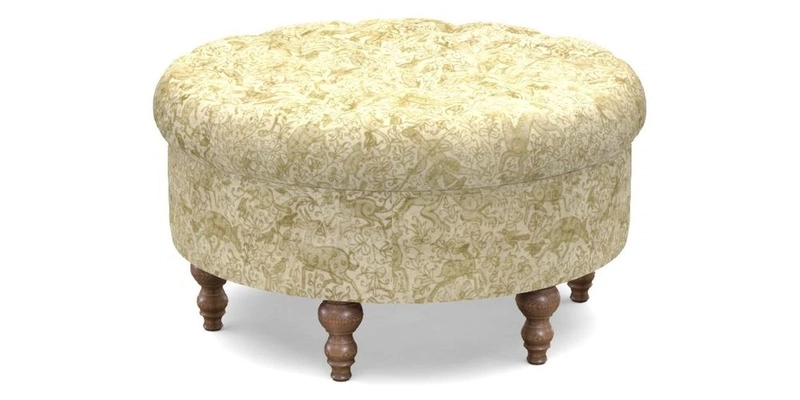 Burford Footstool in V&A Threads of India Opulent Velvets Lahore Dynasty Flame with fringe in Sophie Bullion Fringe Currant