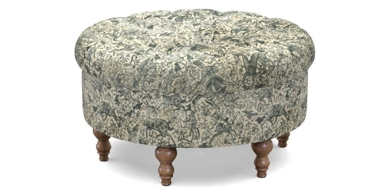 Burford Footstool in V&A Threads of India Opulent Velvets Lahore Dynasty Flame with fringe in Sophie Bullion Fringe Currant