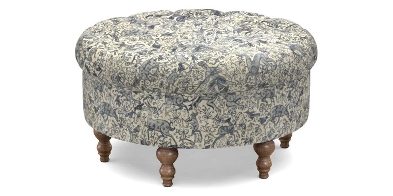 Burford Footstool in V&A Threads of India Opulent Velvets Lahore Dynasty Flame with fringe in Sophie Bullion Fringe Currant