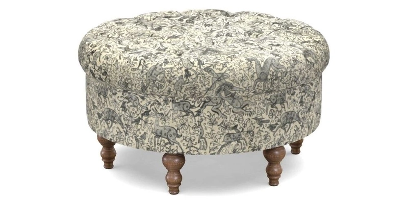 Burford Footstool in V&A Threads of India Opulent Velvets Lahore Dynasty Flame with fringe in Sophie Bullion Fringe Currant