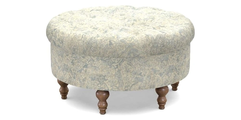 Burford Footstool in V&A Threads of India Opulent Velvets Lahore Dynasty Flame with fringe in Sophie Bullion Fringe Currant