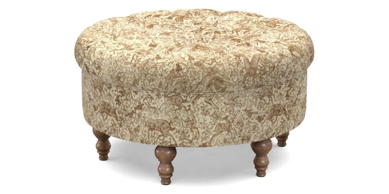 Burford Footstool in V&A Threads of India Opulent Velvets Lahore Dynasty Flame with fringe in Sophie Bullion Fringe Currant