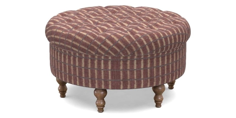 Burford Footstool in V&A Threads of India Opulent Velvets Lahore Dynasty Flame with fringe in Sophie Bullion Fringe Currant