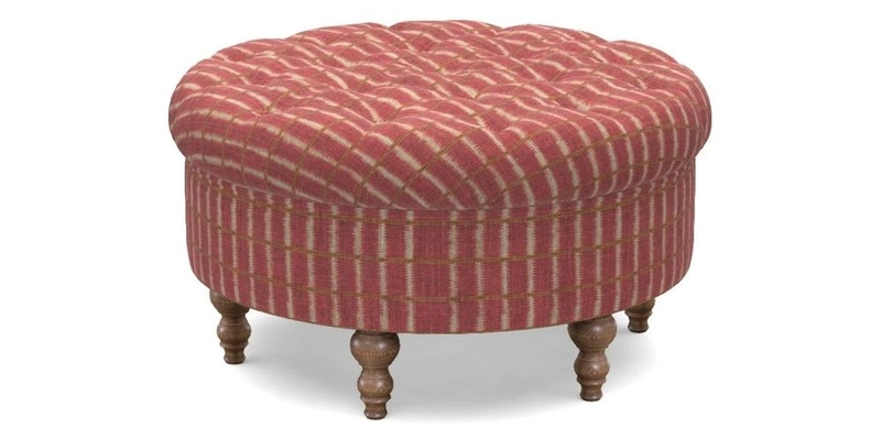 Burford Footstool in V&A Threads of India Opulent Velvets Lahore Dynasty Flame with fringe in Sophie Bullion Fringe Currant