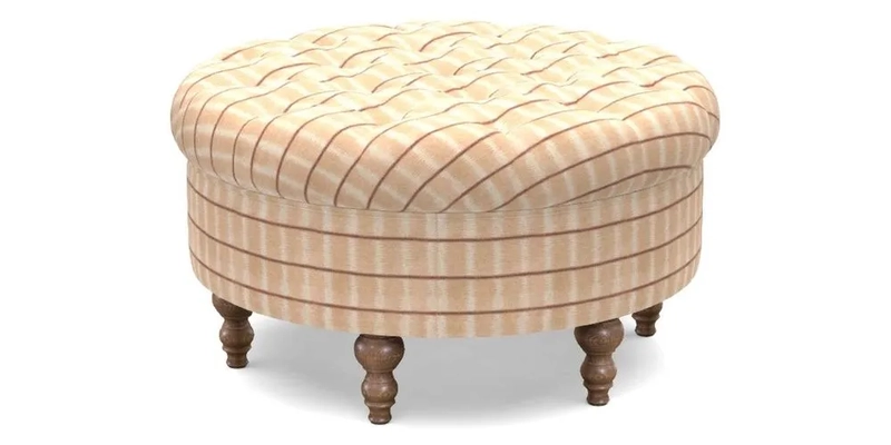 Burford Footstool in V&A Threads of India Opulent Velvets Lahore Dynasty Flame with fringe in Sophie Bullion Fringe Currant