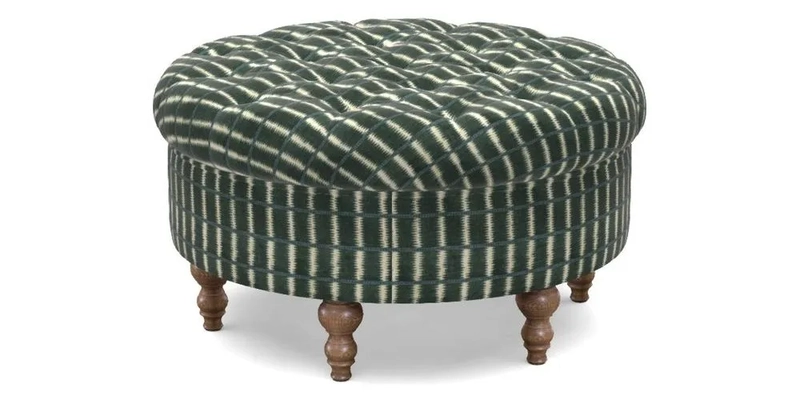 Burford Footstool in V&A Threads of India Opulent Velvets Lahore Dynasty Flame with fringe in Sophie Bullion Fringe Currant