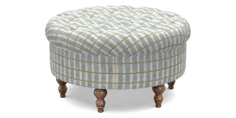 Burford Footstool in V&A Threads of India Opulent Velvets Lahore Dynasty Flame with fringe in Sophie Bullion Fringe Currant