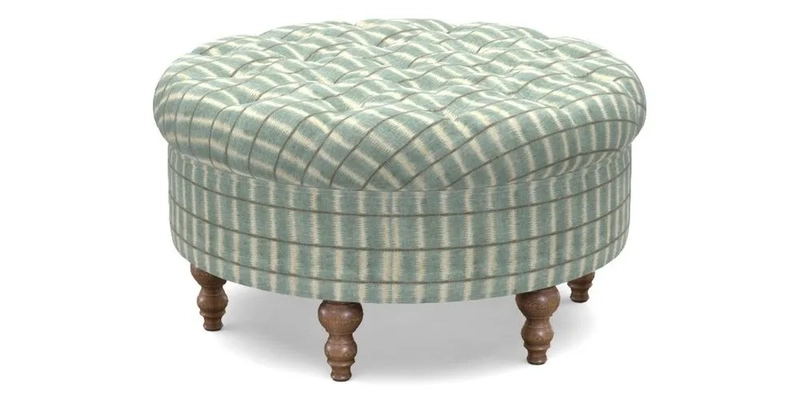 Burford Footstool in V&A Threads of India Opulent Velvets Lahore Dynasty Flame with fringe in Sophie Bullion Fringe Currant