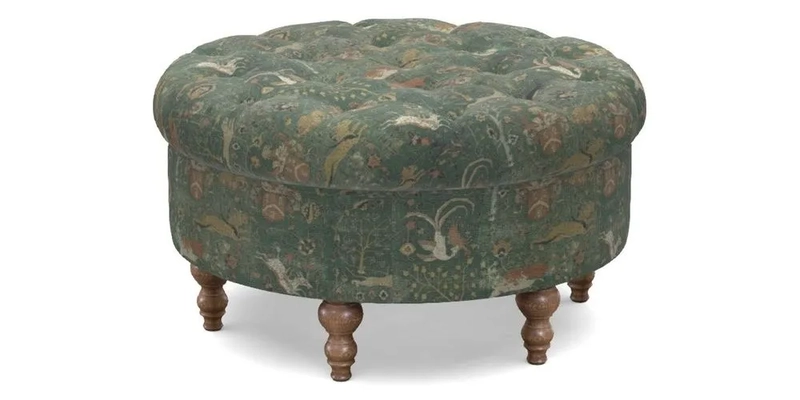 Burford Footstool in V&A Threads of India Opulent Velvets Lahore Dynasty Flame with fringe in Sophie Bullion Fringe Currant