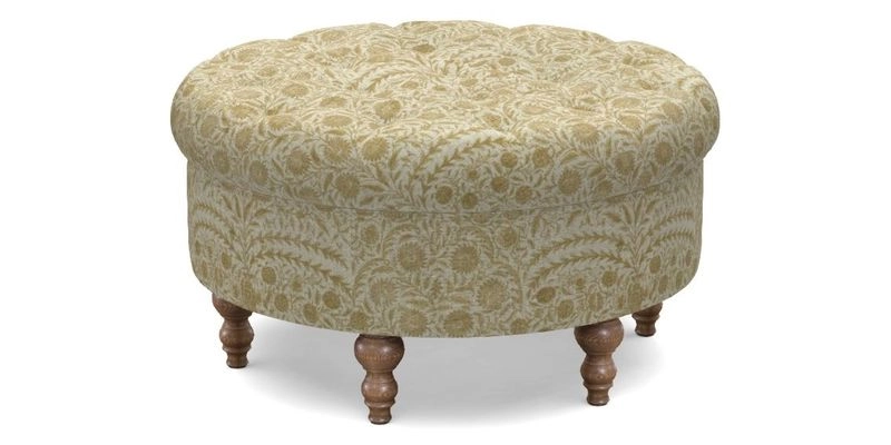 Burford Footstool in V&A Threads of India Opulent Velvets Lahore Dynasty Flame with fringe in Sophie Bullion Fringe Currant