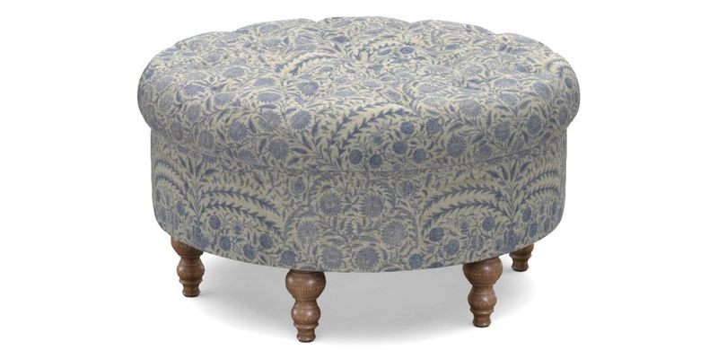 Burford Footstool in V&A Threads of India Opulent Velvets Lahore Dynasty Flame with fringe in Sophie Bullion Fringe Currant