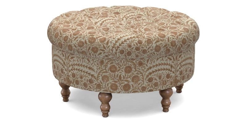 Burford Footstool in V&A Threads of India Opulent Velvets Lahore Dynasty Flame with fringe in Sophie Bullion Fringe Currant