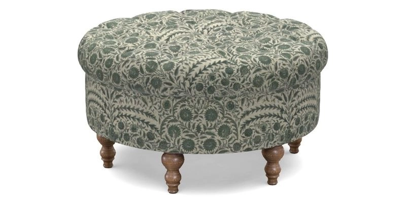 Burford Footstool in V&A Threads of India Opulent Velvets Lahore Dynasty Flame with fringe in Sophie Bullion Fringe Currant