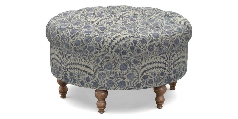 Burford Footstool in V&A Threads of India Opulent Velvets Lahore Dynasty Flame with fringe in Sophie Bullion Fringe Currant