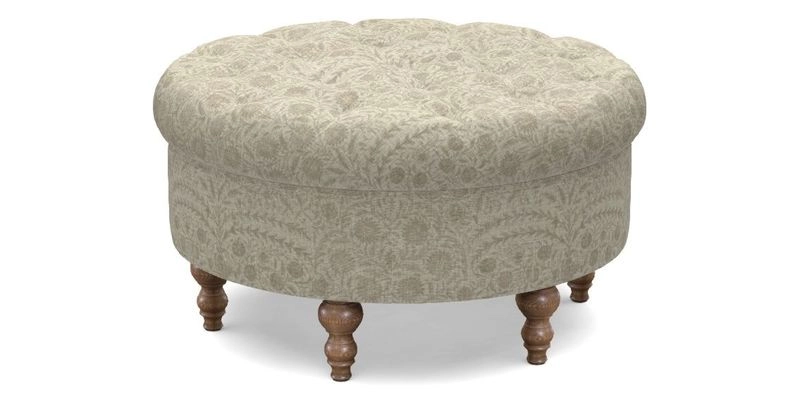 Burford Footstool in V&A Threads of India Opulent Velvets Lahore Dynasty Flame with fringe in Sophie Bullion Fringe Currant