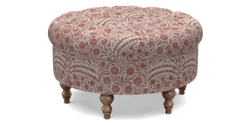 Burford Footstool in V&A Threads of India Opulent Velvets Lahore Dynasty Flame with fringe in Sophie Bullion Fringe Currant