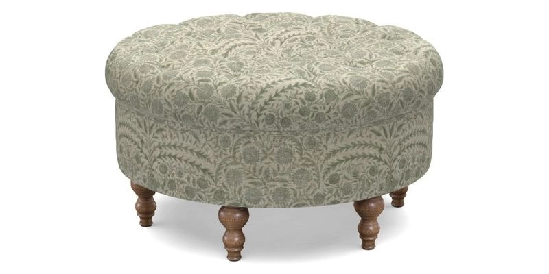 Burford Footstool in V&A Threads of India Opulent Velvets Lahore Dynasty Flame with fringe in Sophie Bullion Fringe Currant