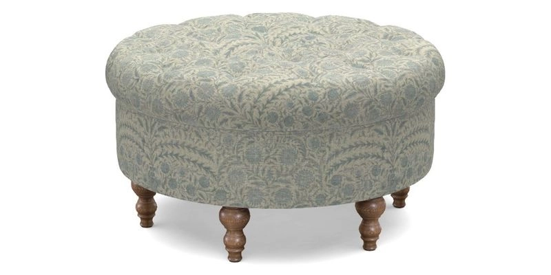 Burford Footstool in V&A Threads of India Opulent Velvets Lahore Dynasty Flame with fringe in Sophie Bullion Fringe Currant