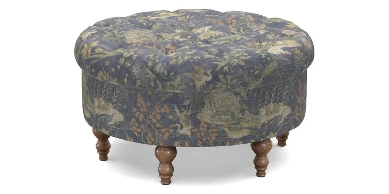 Burford Footstool in V&A Threads of India Opulent Velvets Lahore Dynasty Flame with fringe in Sophie Bullion Fringe Currant