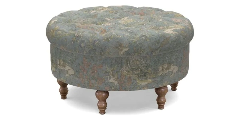 Burford Footstool in V&A Threads of India Opulent Velvets Lahore Dynasty Flame with fringe in Sophie Bullion Fringe Currant