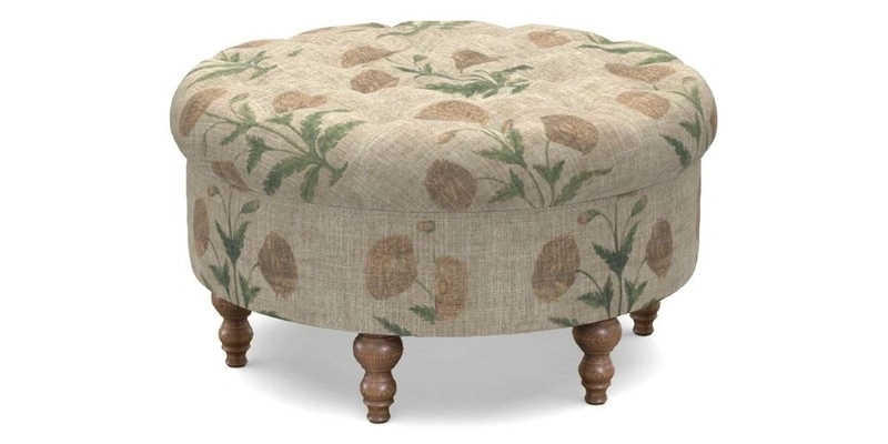 Burford Footstool in V&A Threads of India Opulent Velvets Lahore Dynasty Flame with fringe in Sophie Bullion Fringe Currant