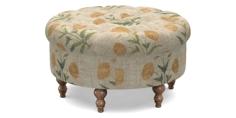 Burford Footstool in V&A Threads of India Opulent Velvets Lahore Dynasty Flame with fringe in Sophie Bullion Fringe Currant