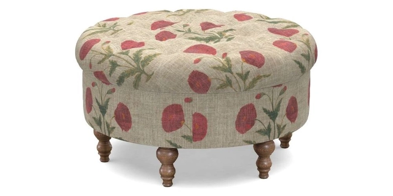 Burford Footstool in V&A Threads of India Opulent Velvets Lahore Dynasty Flame with fringe in Sophie Bullion Fringe Currant