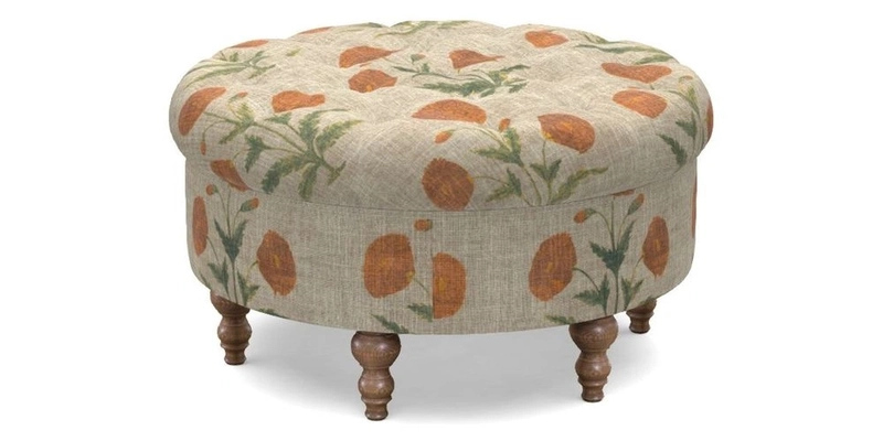 Burford Footstool in V&A Threads of India Opulent Velvets Lahore Dynasty Flame with fringe in Sophie Bullion Fringe Currant