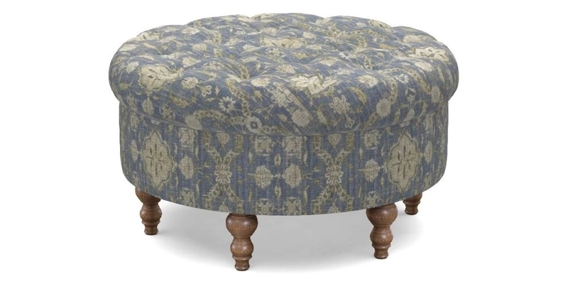 Burford Footstool in V&A Threads of India Opulent Velvets Lahore Dynasty Flame with fringe in Sophie Bullion Fringe Currant