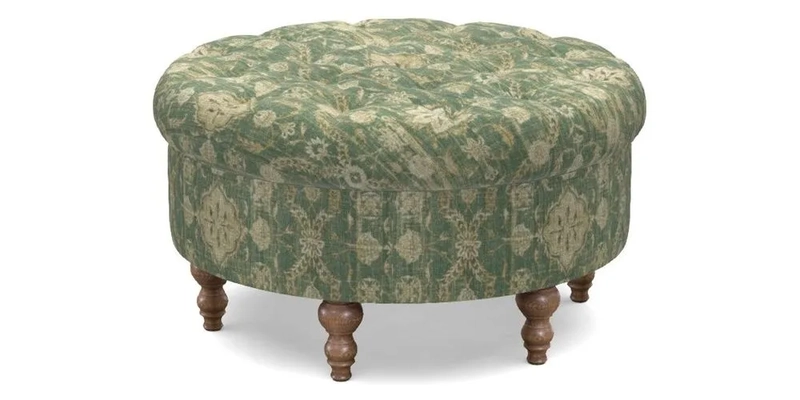 Burford Footstool in V&A Threads of India Opulent Velvets Lahore Dynasty Flame with fringe in Sophie Bullion Fringe Currant