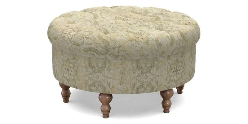 Burford Footstool in V&A Threads of India Opulent Velvets Lahore Dynasty Flame with fringe in Sophie Bullion Fringe Currant