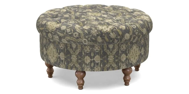 Burford Footstool in V&A Threads of India Opulent Velvets Lahore Dynasty Flame with fringe in Sophie Bullion Fringe Currant