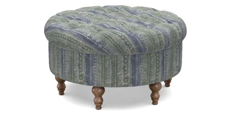 Burford Footstool in V&A Threads of India Opulent Velvets Lahore Dynasty Flame with fringe in Sophie Bullion Fringe Currant