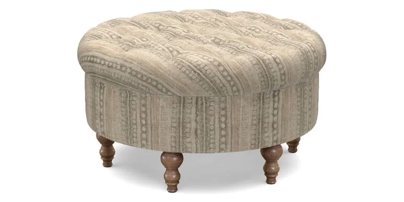 Burford Footstool in V&A Threads of India Opulent Velvets Lahore Dynasty Flame with fringe in Sophie Bullion Fringe Currant