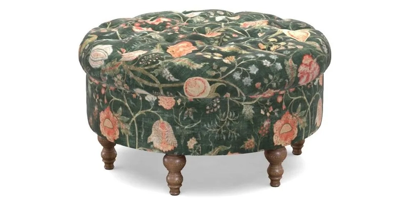 Burford Footstool in V&A Threads of India Opulent Velvets Lahore Dynasty Flame with fringe in Sophie Bullion Fringe Currant Burford Footstool in V&A Threads of India Opulent Velvets Lahore Dynasty Flame with fringe in Sophie Bullion Fringe Currant