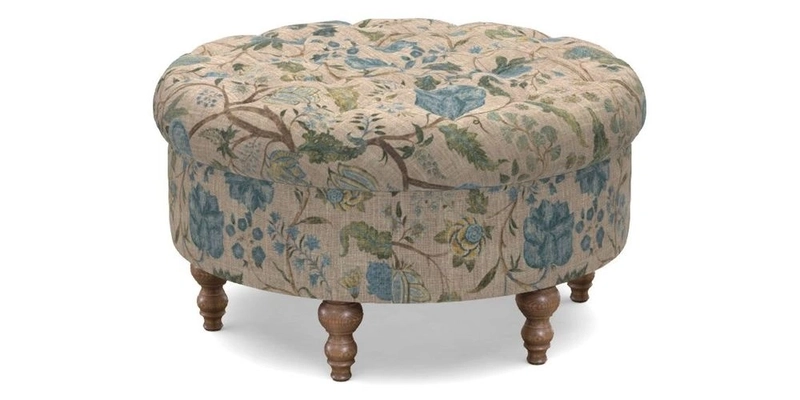 Burford Footstool in V&A Threads of India Opulent Velvets Lahore Dynasty Flame with fringe in Sophie Bullion Fringe Currant