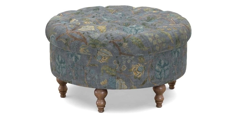 Burford Footstool in V&A Threads of India Opulent Velvets Lahore Dynasty Flame with fringe in Sophie Bullion Fringe Currant