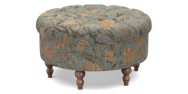 Burford Footstool in V&A Threads of India Opulent Velvets Lahore Dynasty Flame with fringe in Sophie Bullion Fringe Currant