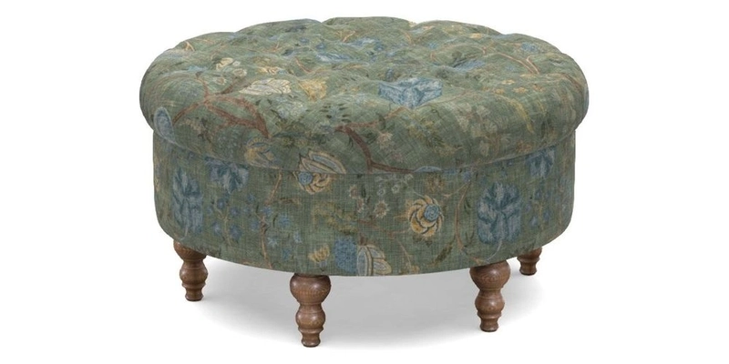 Burford Footstool in V&A Threads of India Opulent Velvets Lahore Dynasty Flame with fringe in Sophie Bullion Fringe Currant