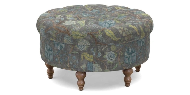 Burford Footstool in V&A Threads of India Opulent Velvets Lahore Dynasty Flame with fringe in Sophie Bullion Fringe Currant