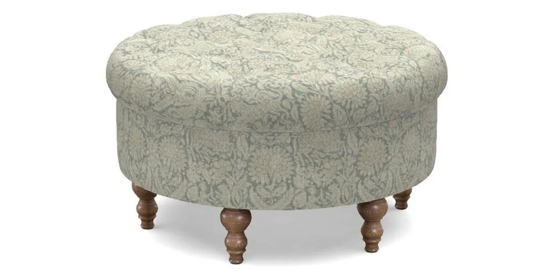 Burford Footstool in V&A Threads of India Opulent Velvets Lahore Dynasty Flame with fringe in Sophie Bullion Fringe Currant